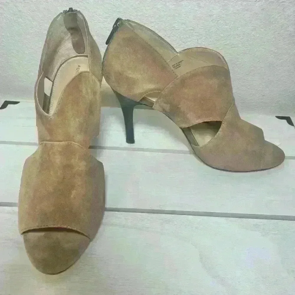 Adrienne Vittadini Tan Suede Gerlinda Open Toe Cutout Heels Size 8 M
